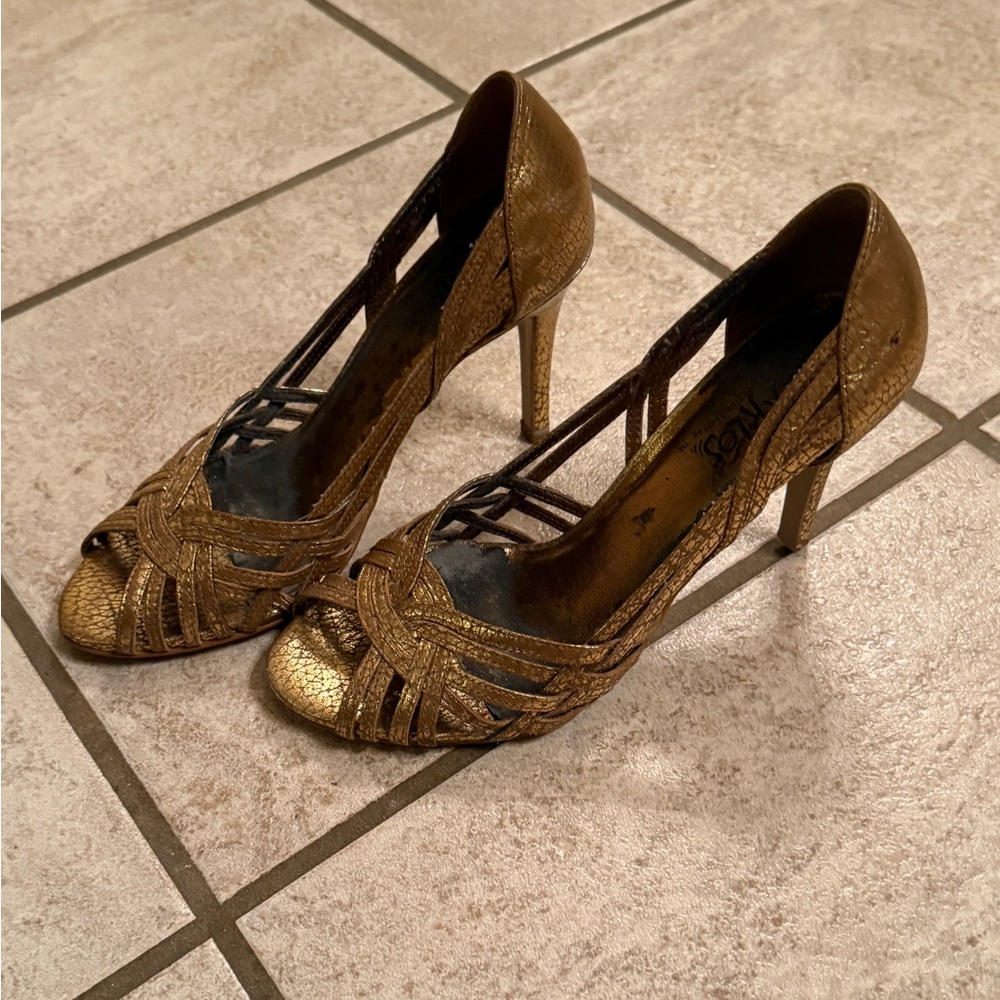 Carlos Santana Metallic Gold Strappy Heels
